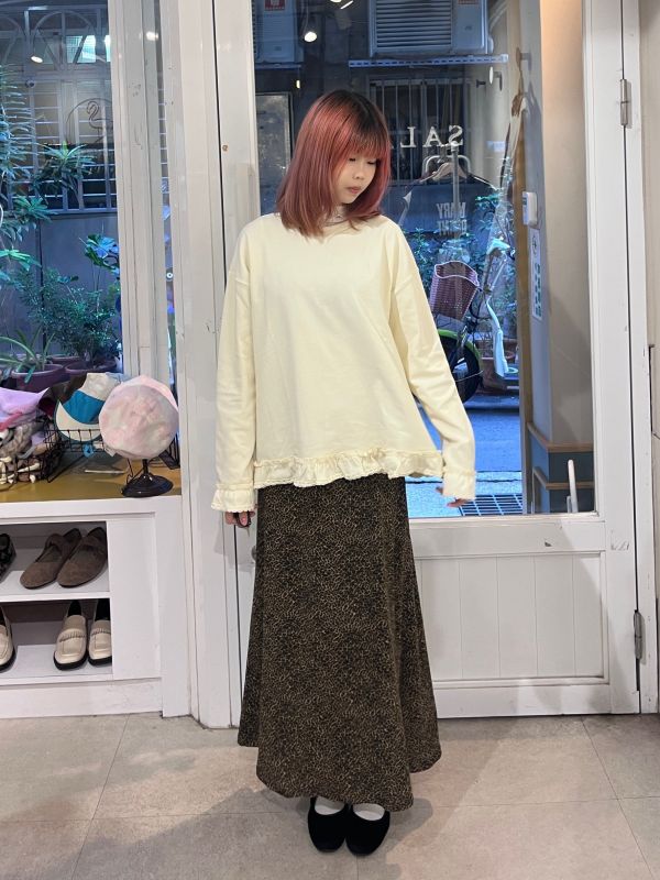 奶油花邊棉質長袖上衣 