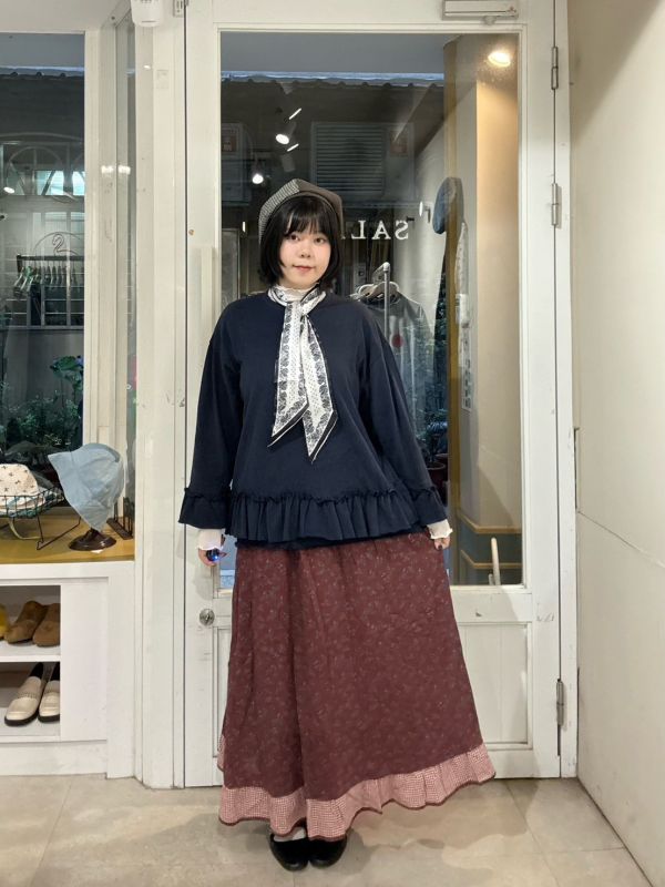 復古紅滿版小花格紋拼接裙 