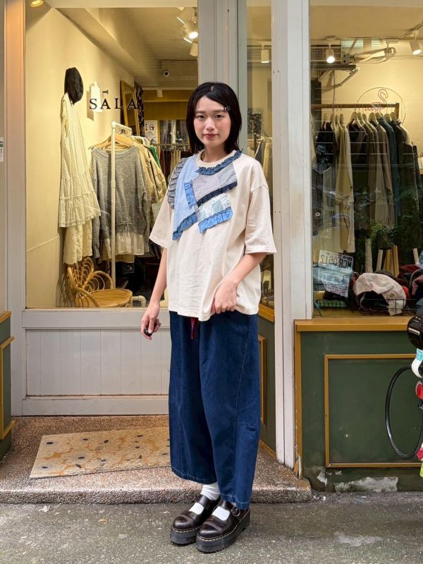 紅綁帶牛仔寬褲 