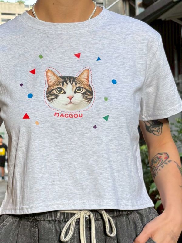 貓頭短版tee 
