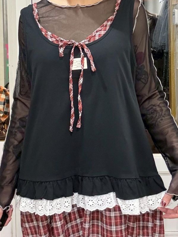 正面小布標棉質下擺拼接背心 