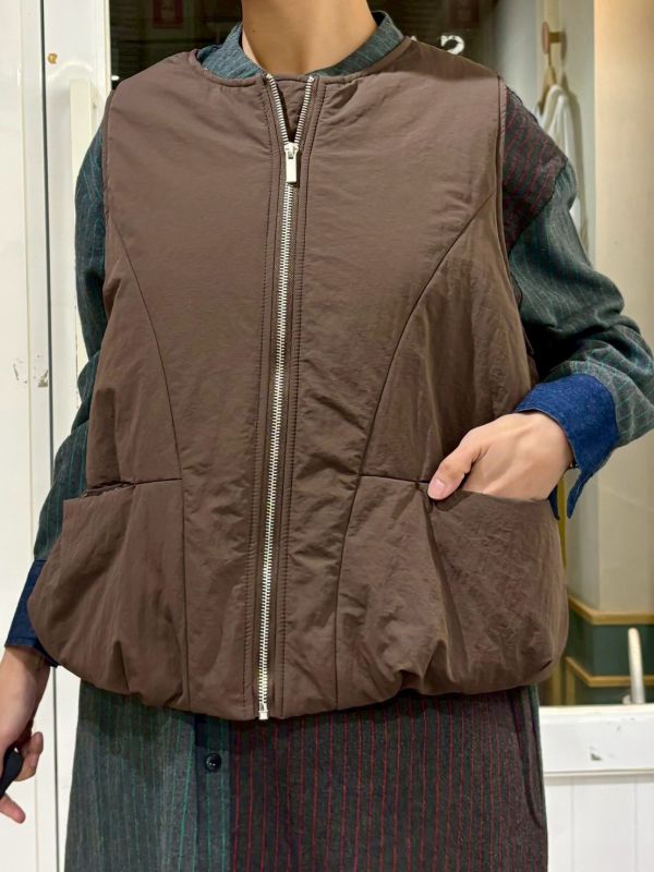 鋪棉棕色內格紋雙面穿背心 