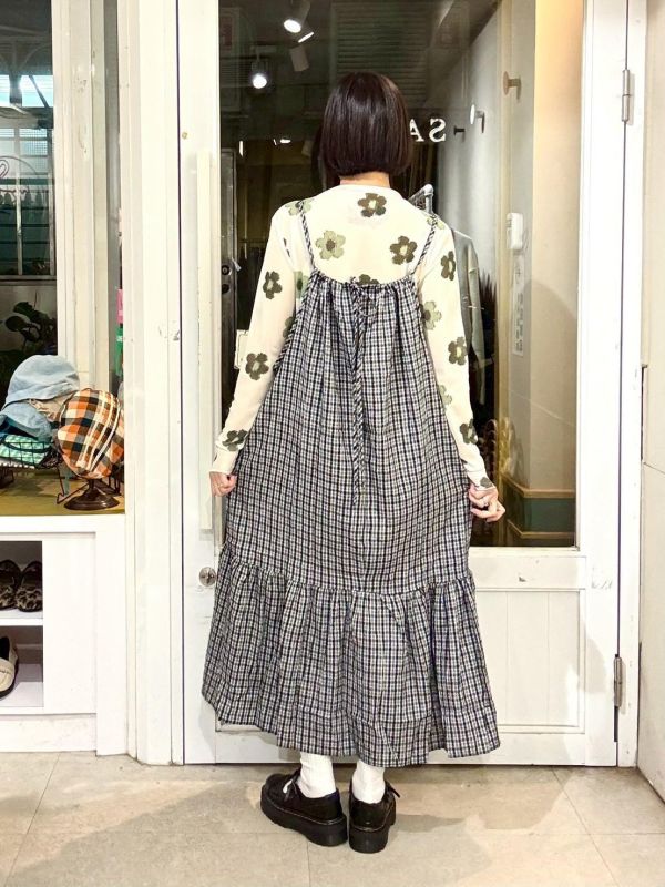 泡泡布格子吊帶背心裙 