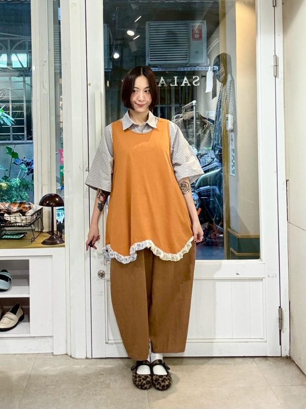 棉麻繭型九分寬褲 