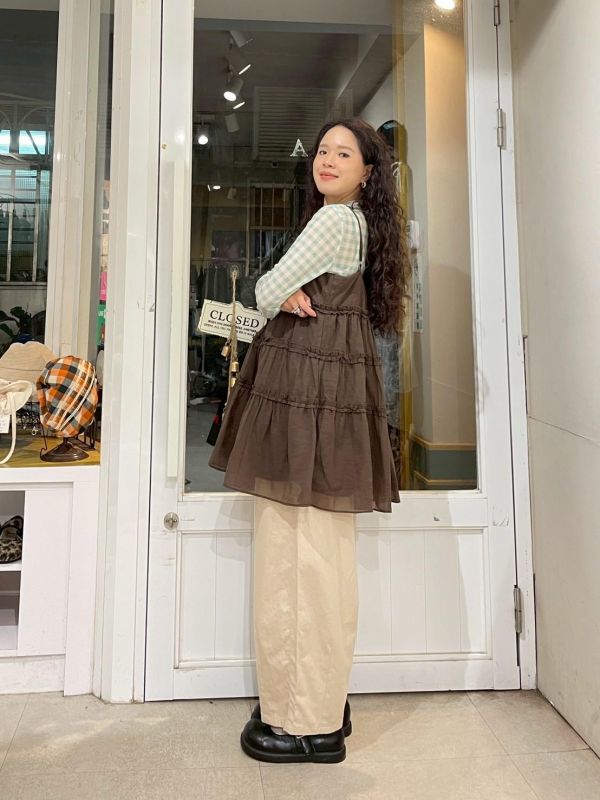 可調節細肩可愛捲邊蛋糕裙雙層短罩衫 