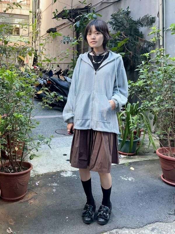 連帽針織寶寶藍拉鍊外套 