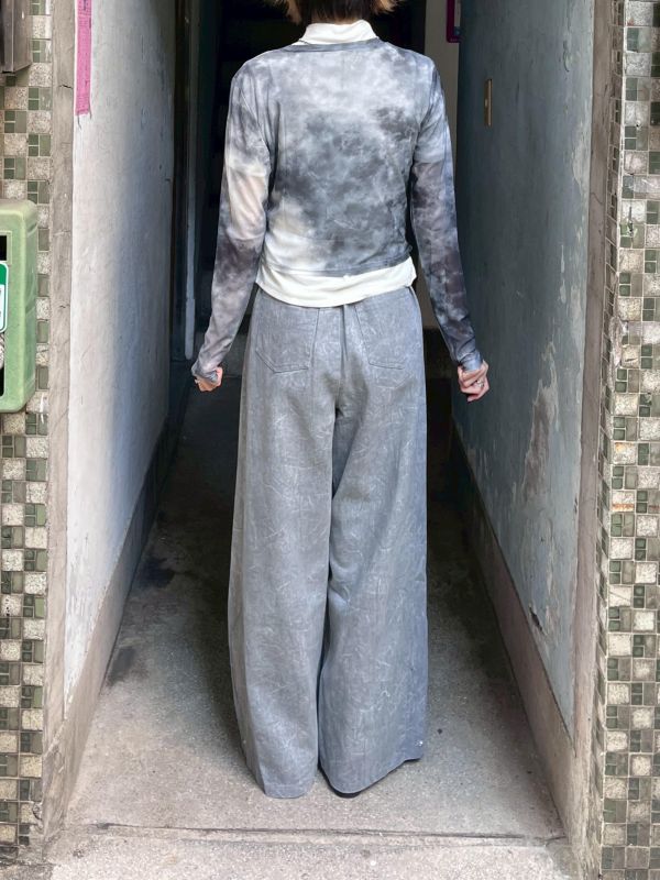 渲染透膚拼接牛仔馬甲長袖上衣 