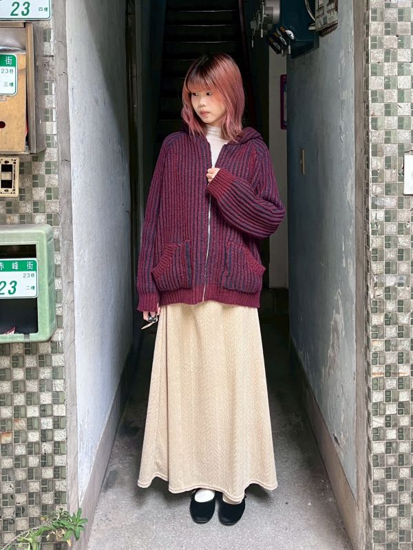 撞色毛線針織拉鏈外套 