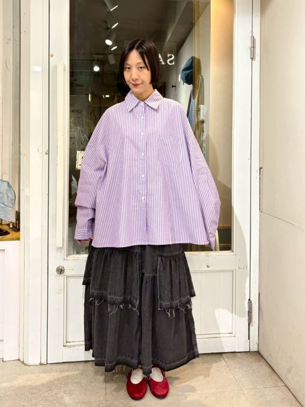 落肩寬版條紋男友襯衫 