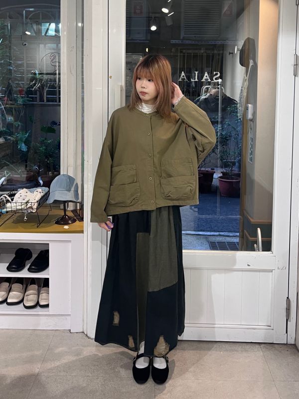 短版圓領工裝雙層口袋外套 