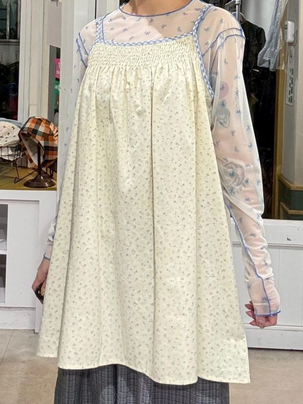 小碎花藍格子滾邊吊帶背心 