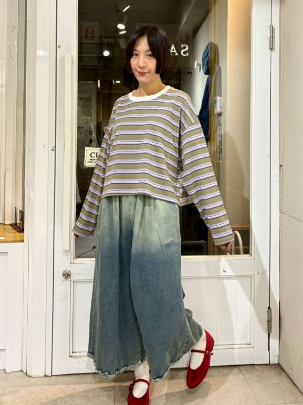 短版條紋長袖Tee 