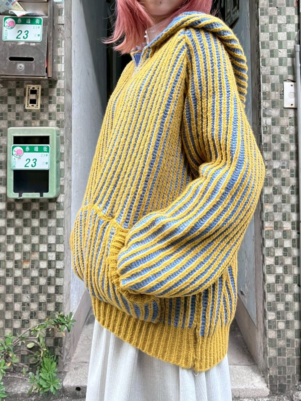 撞色毛線針織拉鏈外套 