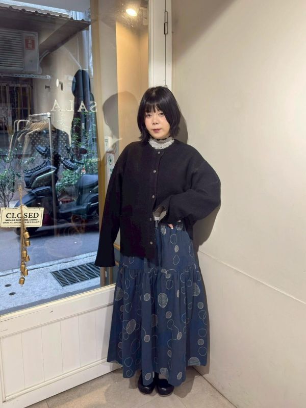 圓點線條抽繩傘狀長裙 