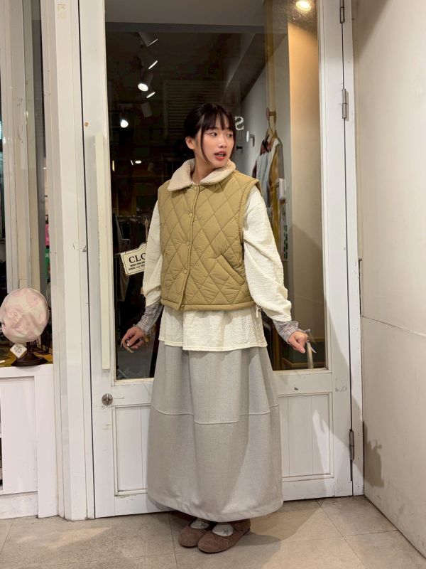 菱紋撲面泰迪熊毛毛翻領短版背心 