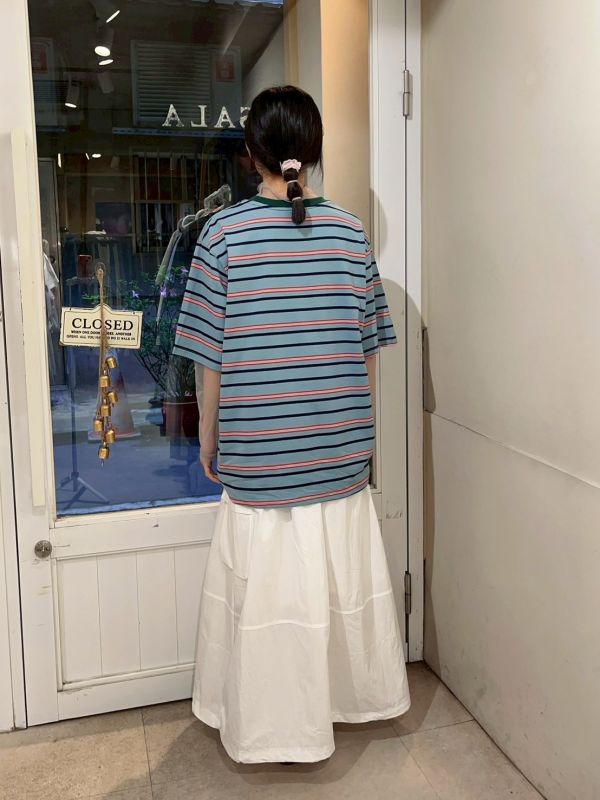 撞色圓領橫條紋寬鬆Tee 