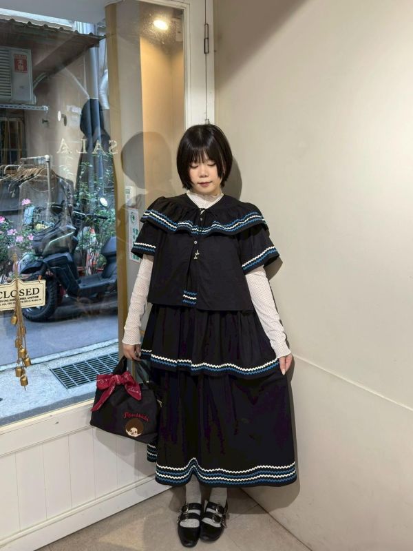 波浪紋吊帶洋裝+波浪紋短袖綁帶襯衫兩件式套裝 