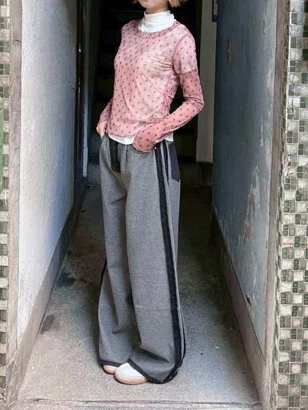 彩色波點渲染透膚長袖上衣 