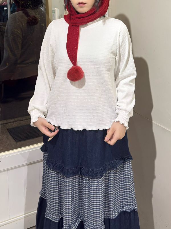 滾邊領鬆緊袖口長袖上衣 