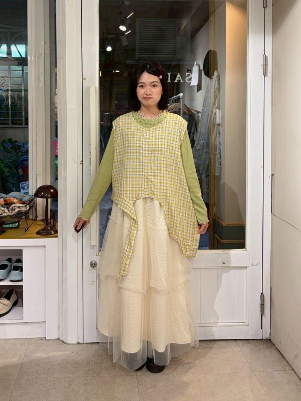 格紋不規則下擺背心 