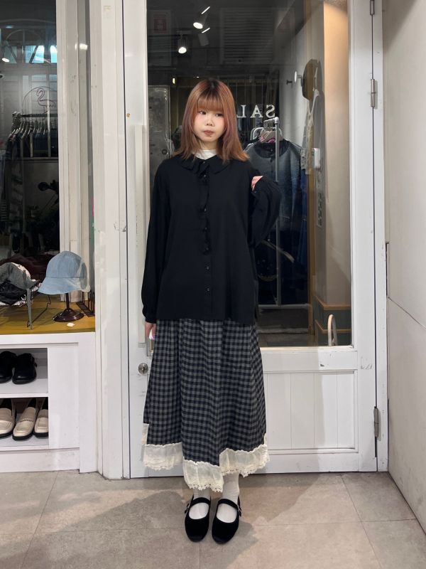 翻領荷葉花邊布釦襯衫 