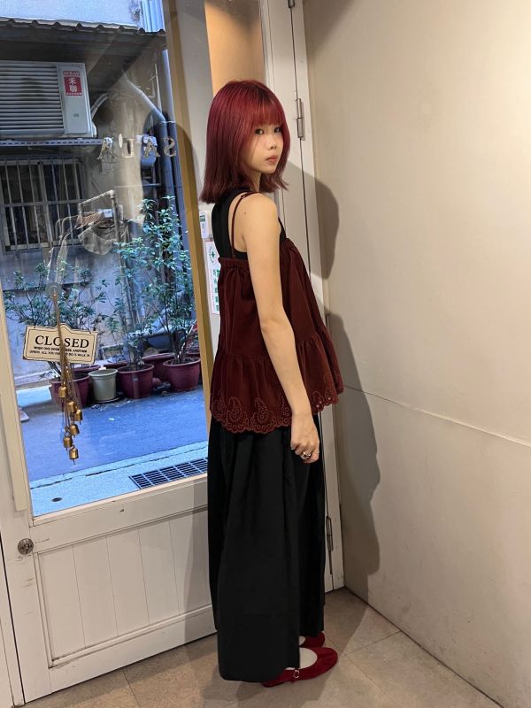 磚紅色燈芯絨兩穿設計：吊帶背心/短裙 