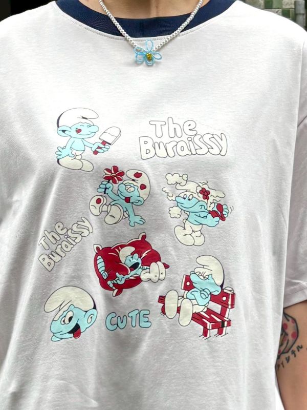 藍色小精靈領口滾邊tee 