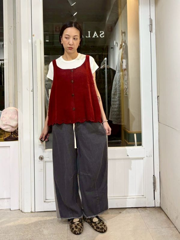 側邊細燈芯絨拼接牛仔褲 