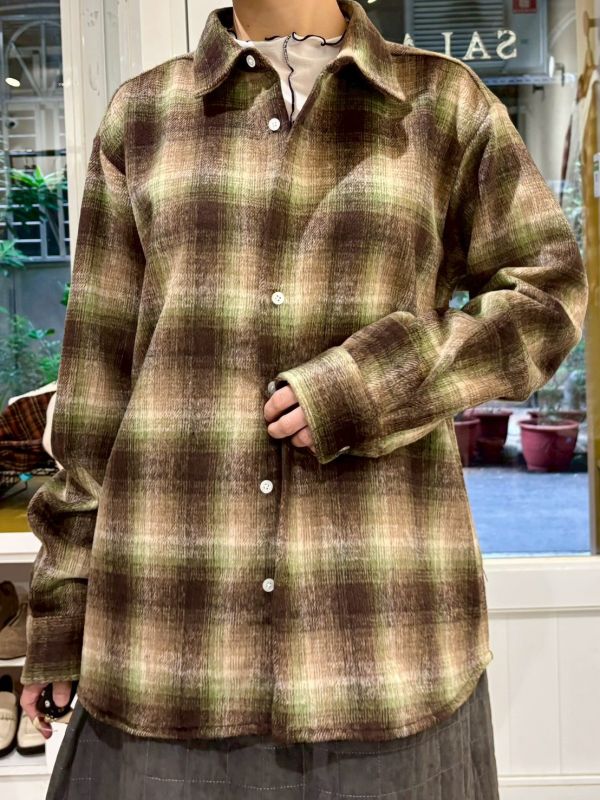 毛呢格紋襯衫上衣 