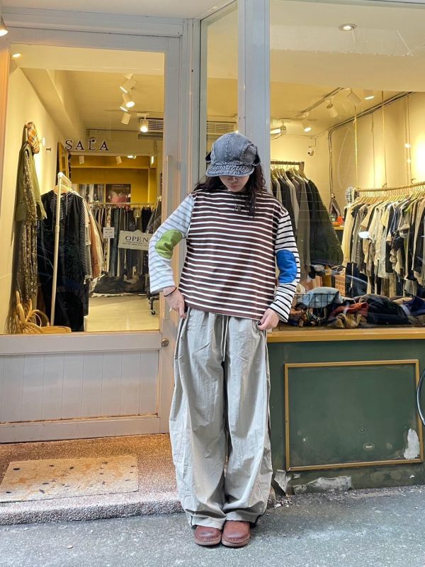條紋手肘色塊布上衣 