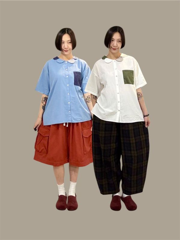 花瓣領貝殼釦襯衫 