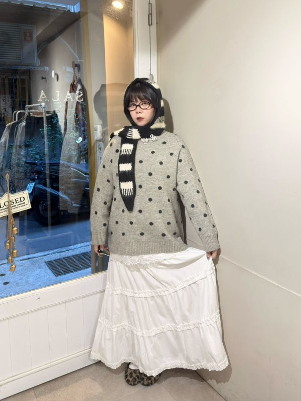 薄絨布蛋糕滾邊長裙 