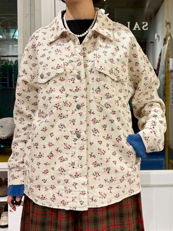 小碎花金屬釦燈芯絨外套 