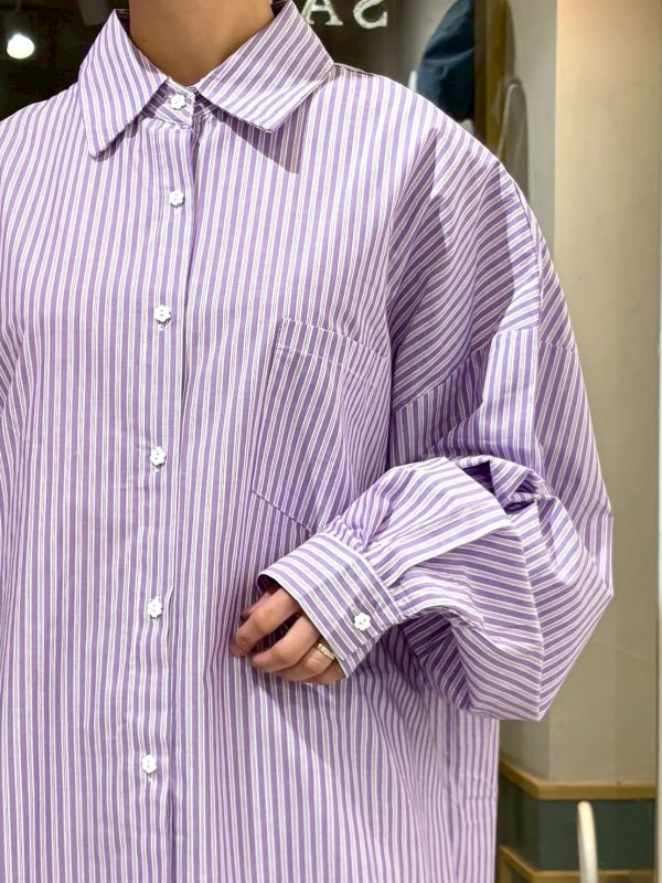 落肩寬版條紋男友襯衫 