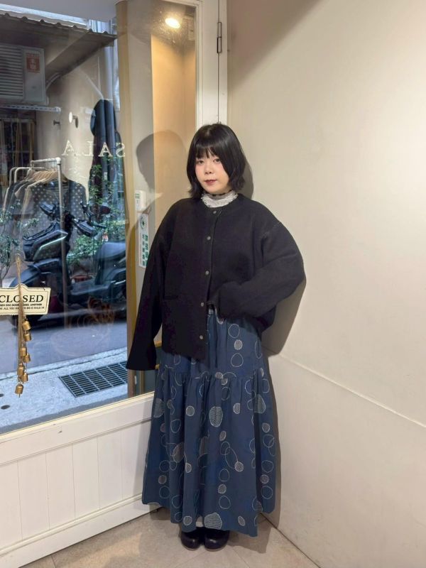 圓點線條抽繩傘狀長裙 