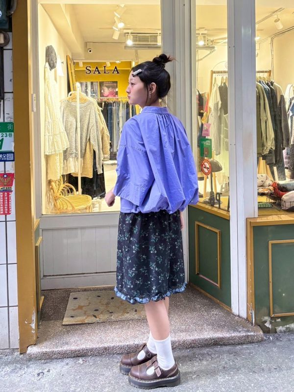 氣球下擺短版襯衫 