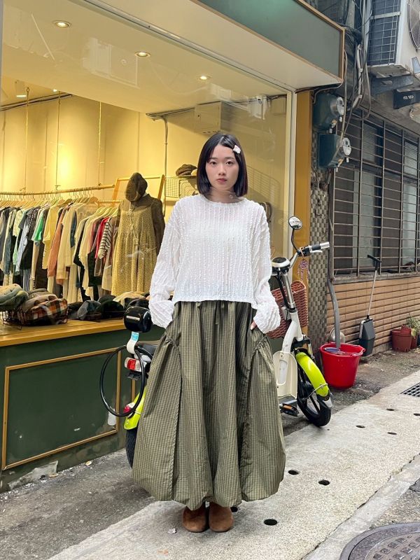 細格紋車線設計澎澎氣球裙 