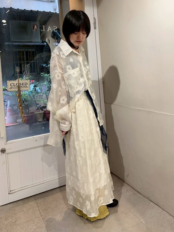 立體花壓紋雙口袋鬆緊腰長裙 