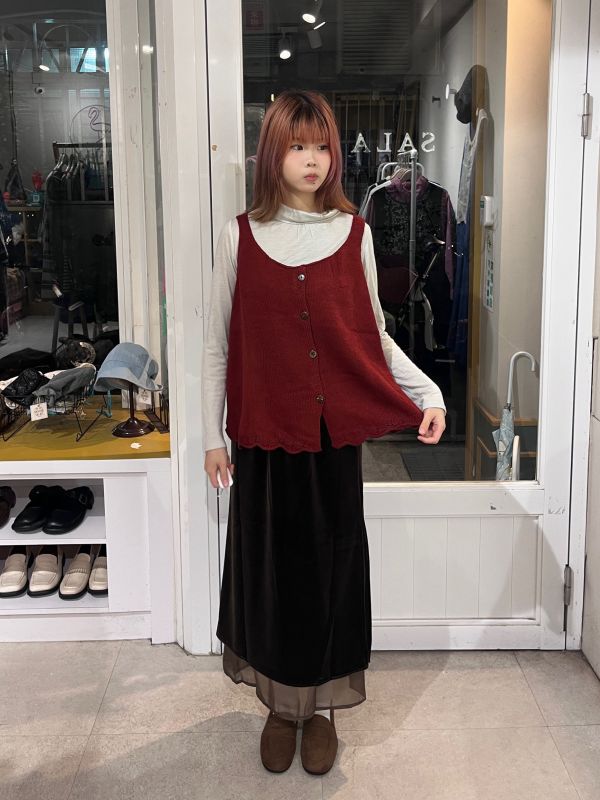 針織排扣花邊背心 