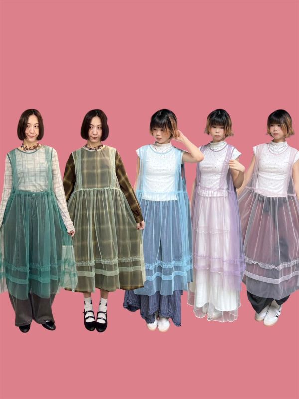 單色寬版紗背心洋裝外罩 