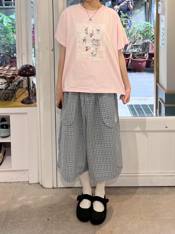 泡泡布立體口袋格紋八分褲 
