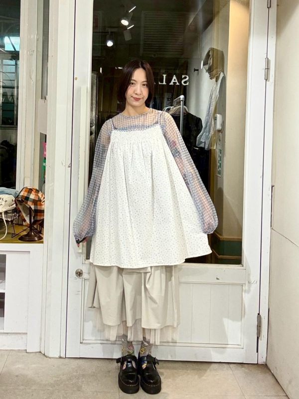 小碎花藍格子滾邊吊帶背心 