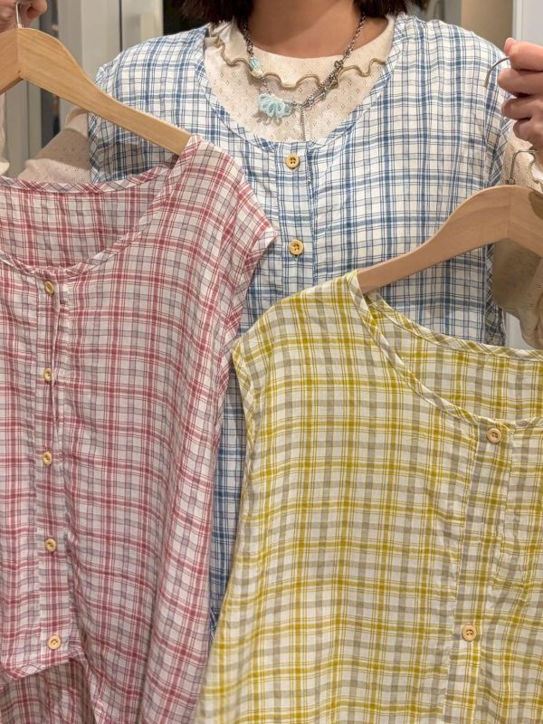 格紋不規則下擺背心 