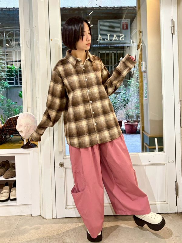 毛呢格紋襯衫上衣 