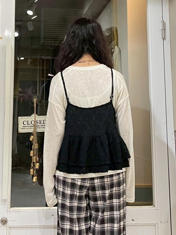 立體皺皺布兩側蛋糕可調節細肩小背心 