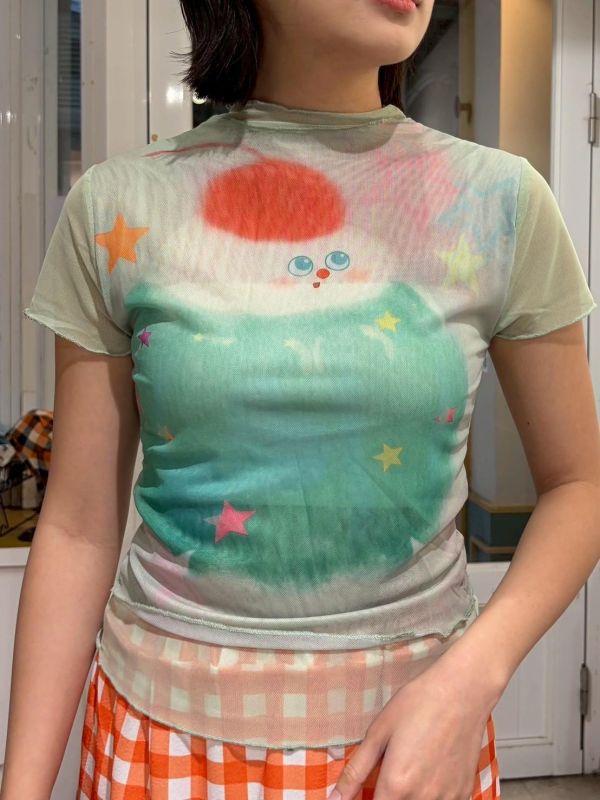 果凍繽紛塗鴉雙層網紗上衣 