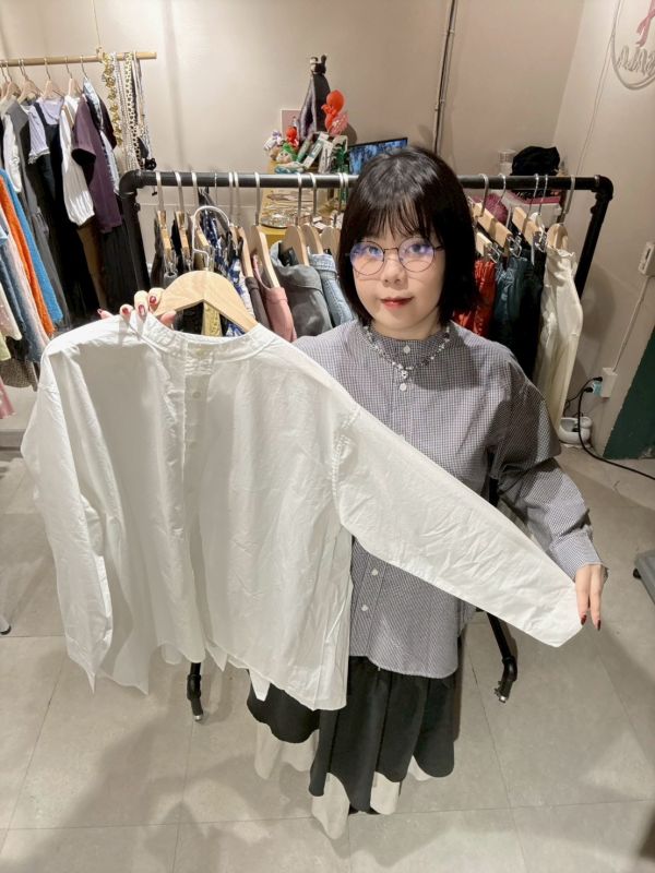 中山領寬鬆前短後長襯衫 