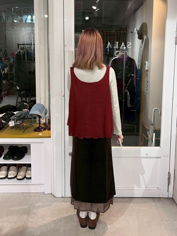 針織排扣花邊背心 