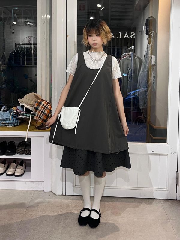 U領工裝大口袋背心短裙 