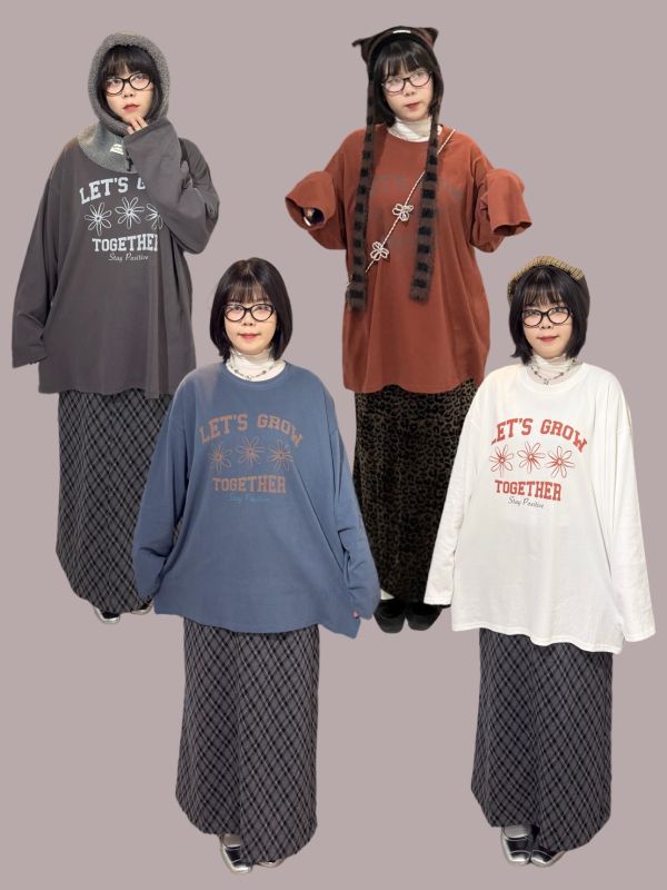 Let’s grow落肩長袖上衣 